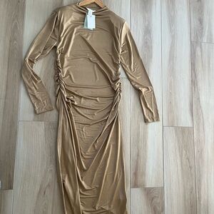 Elegant Gold Ruched Dress